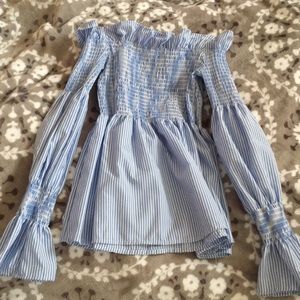 Super cute striped over the shoulder shirt